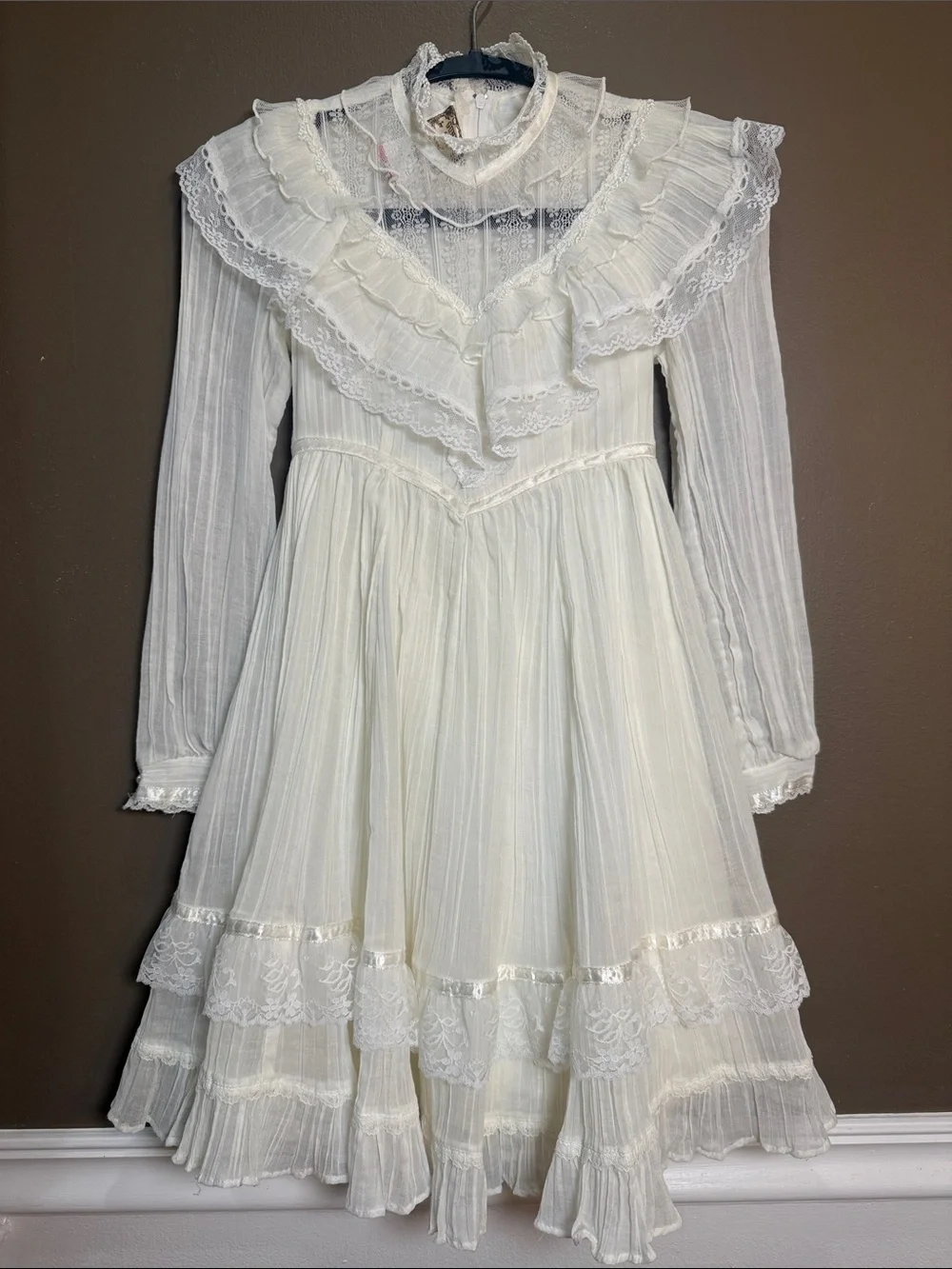 Vintage Gunne Sax‎ Girls 7 Prairie Lace Victorian Ivory Dress